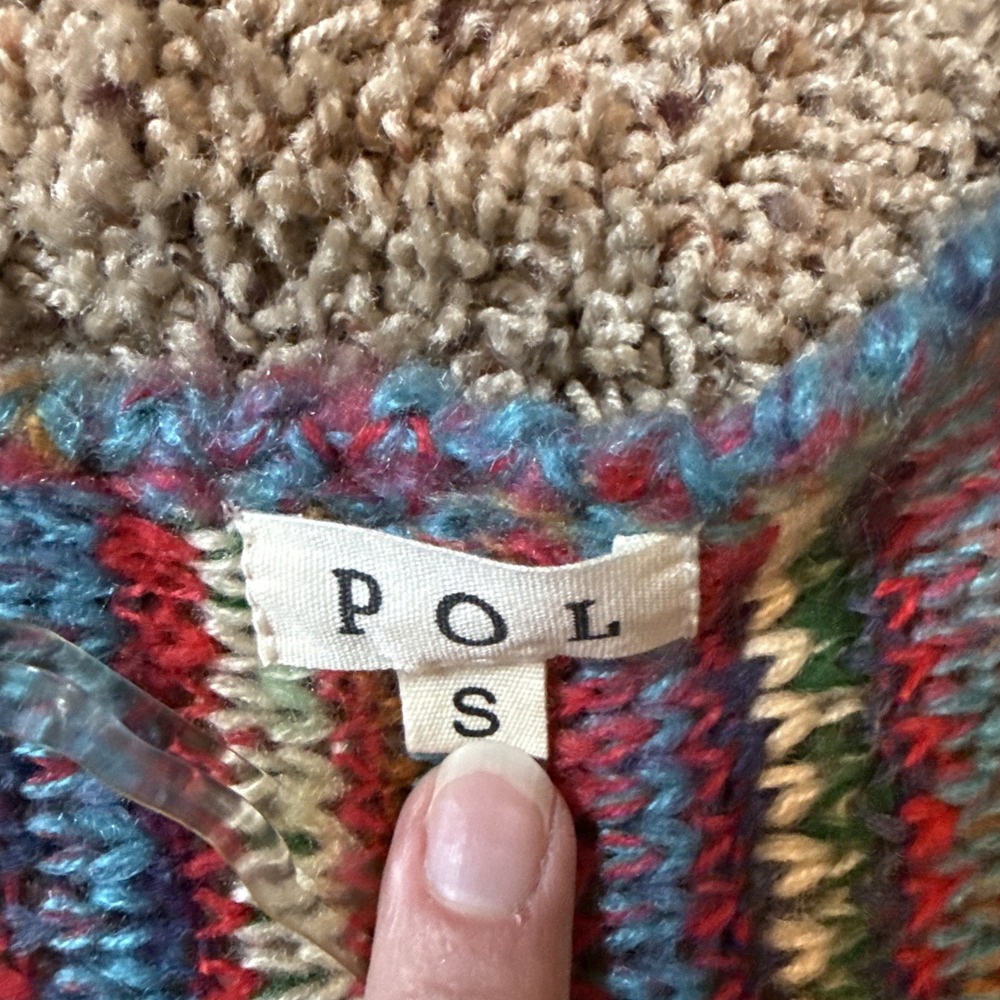 Pol Cardigan Sweater Small Chunky Knit Rainbow Stripe Duster Open Front Boho - Picture 7 of 10